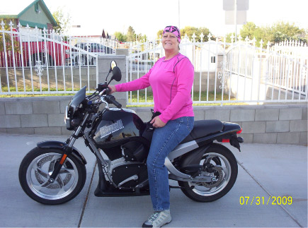 Nancy Marshall on her H-D Buell